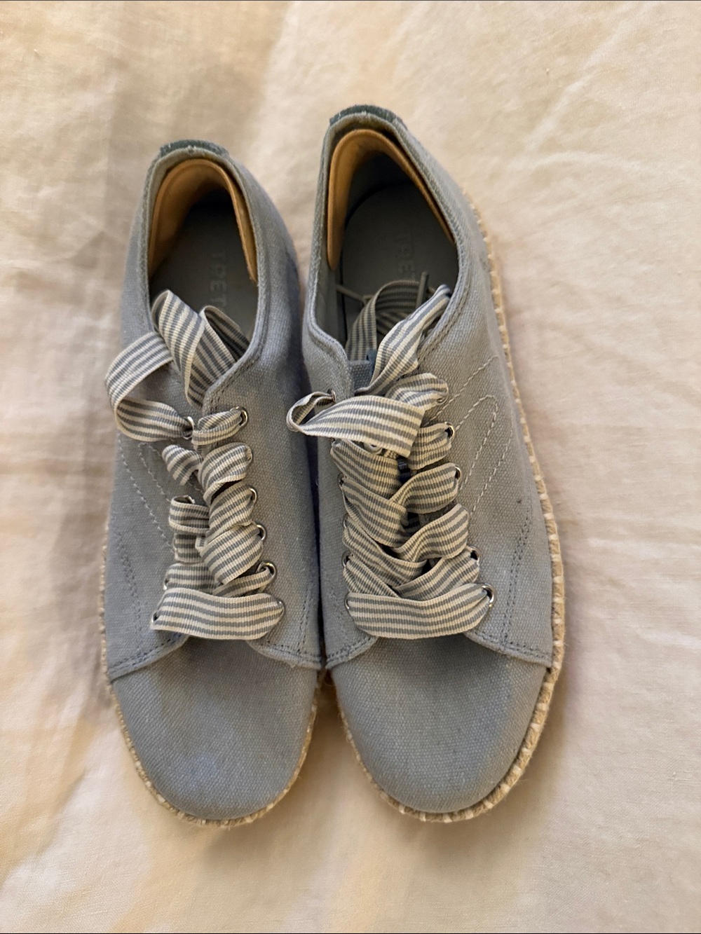 Tretorn Light Blue Gr Canvas Espadrille-Style Sneakers with Striped Ribbon Laces